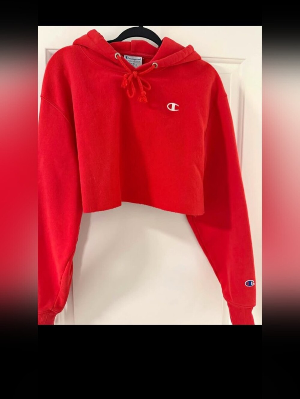 Champion Women's Red Cropped Pullover Hoodie Small Oversized - Picture 2 of 2